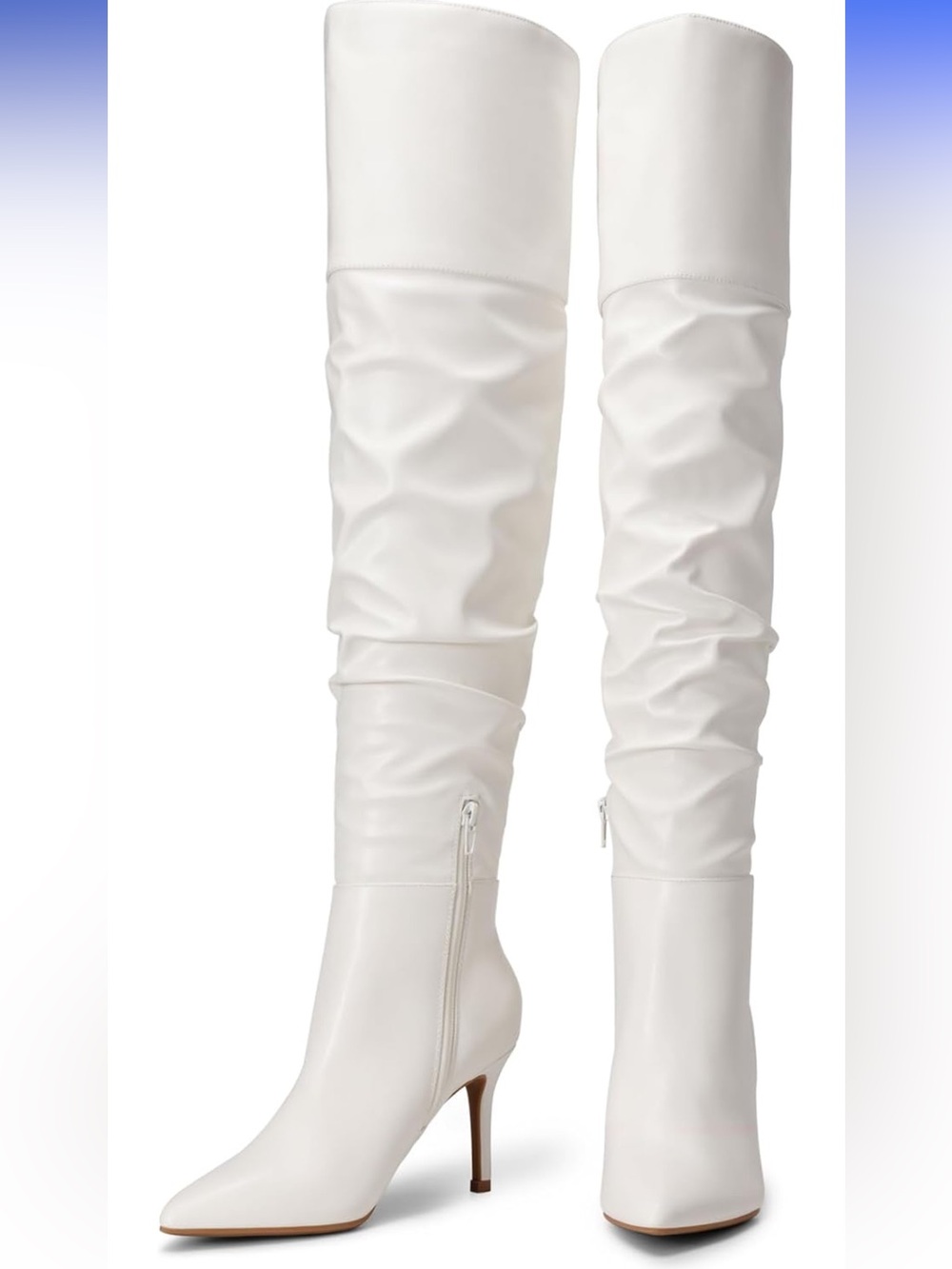 White Knee-High Pointed Toe Stiletto Boots